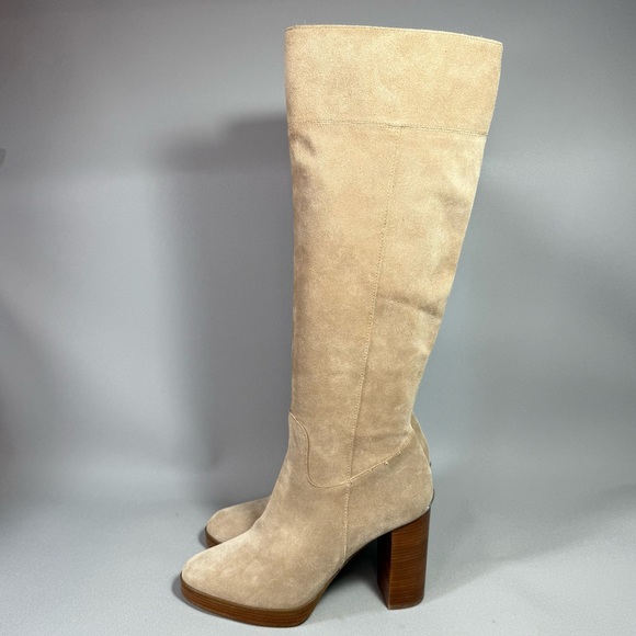 MICHAEL Michael Kors Regina Beige Suede Knee High Platform Boots - Picture 1 of 16